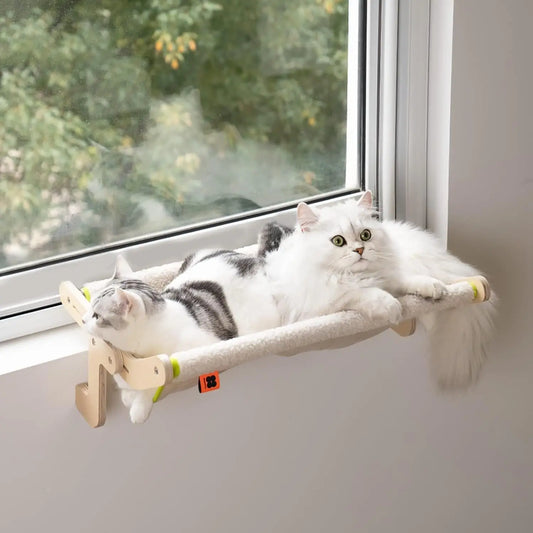 Cat Window Perch Lounge Mount Hammock Window Seat Bed Shelves for Indoor Cats No Drilling No Suction Cup Large Beige