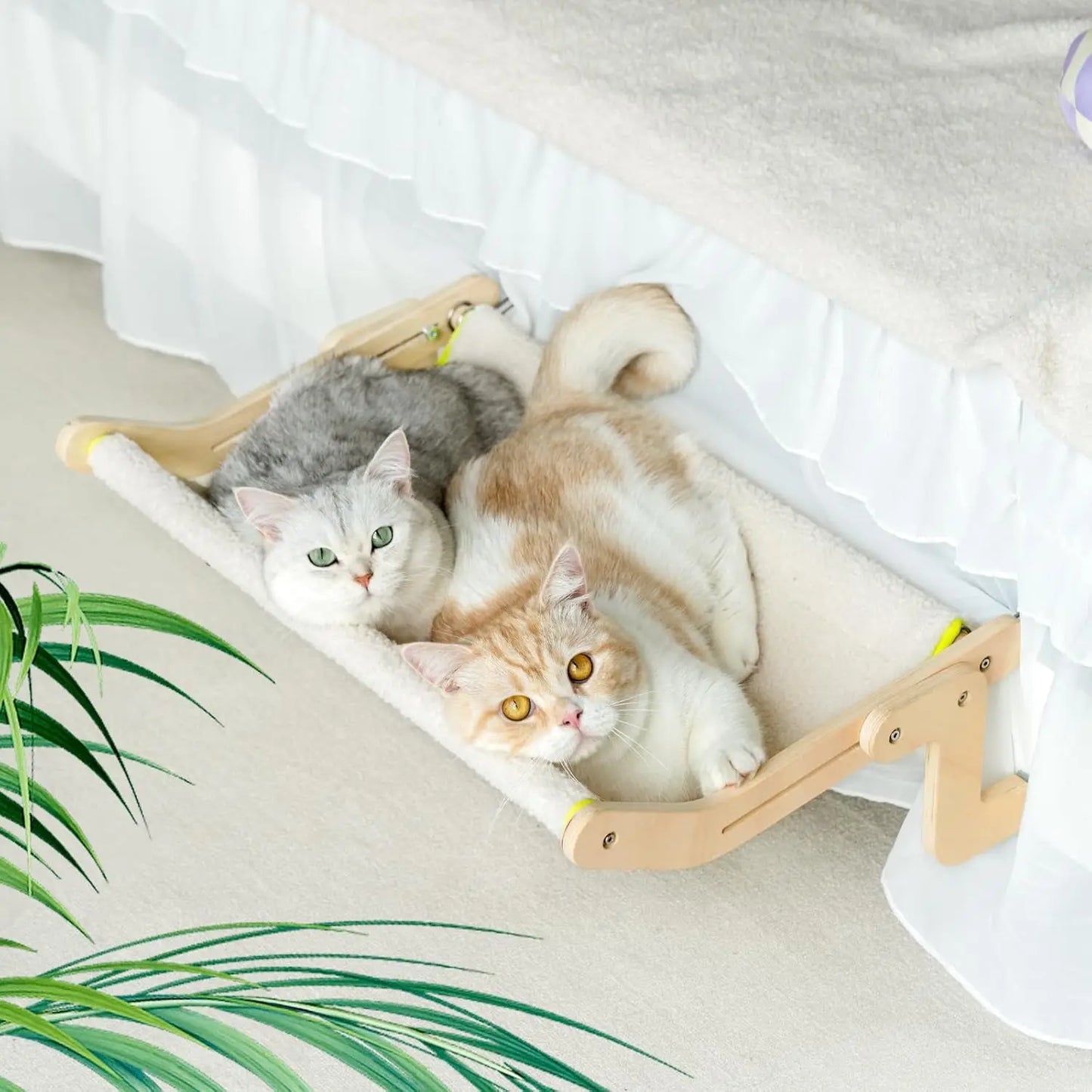 Cat Window Perch Lounge Mount Hammock Window Seat Bed Shelves for Indoor Cats No Drilling No Suction Cup Large Beige
